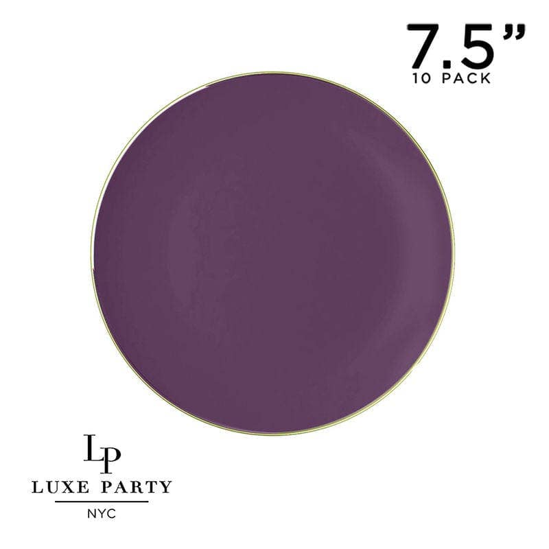 Purple and Gold Plastic Round Plates | 10 Pack