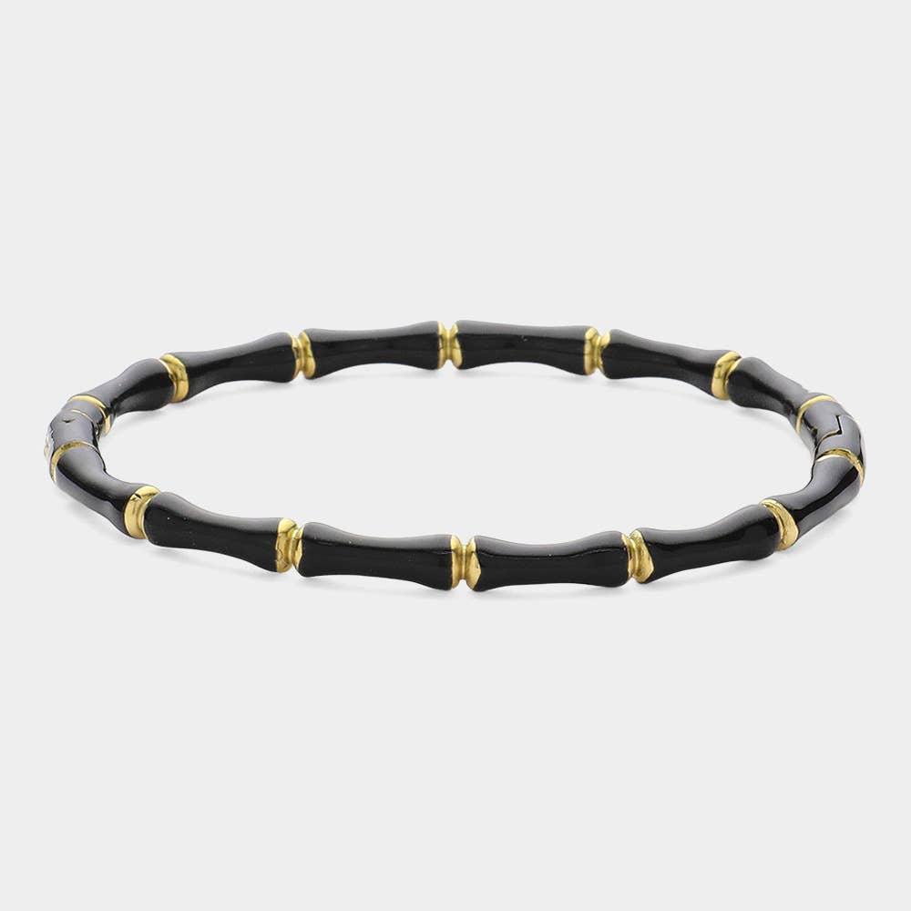 Enamel Bamboo Hinged Bangle Bracelet