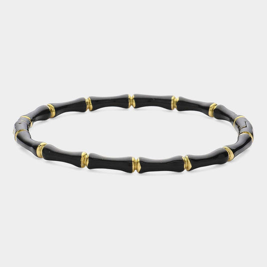 Enamel Bamboo Hinged Bangle Bracelet