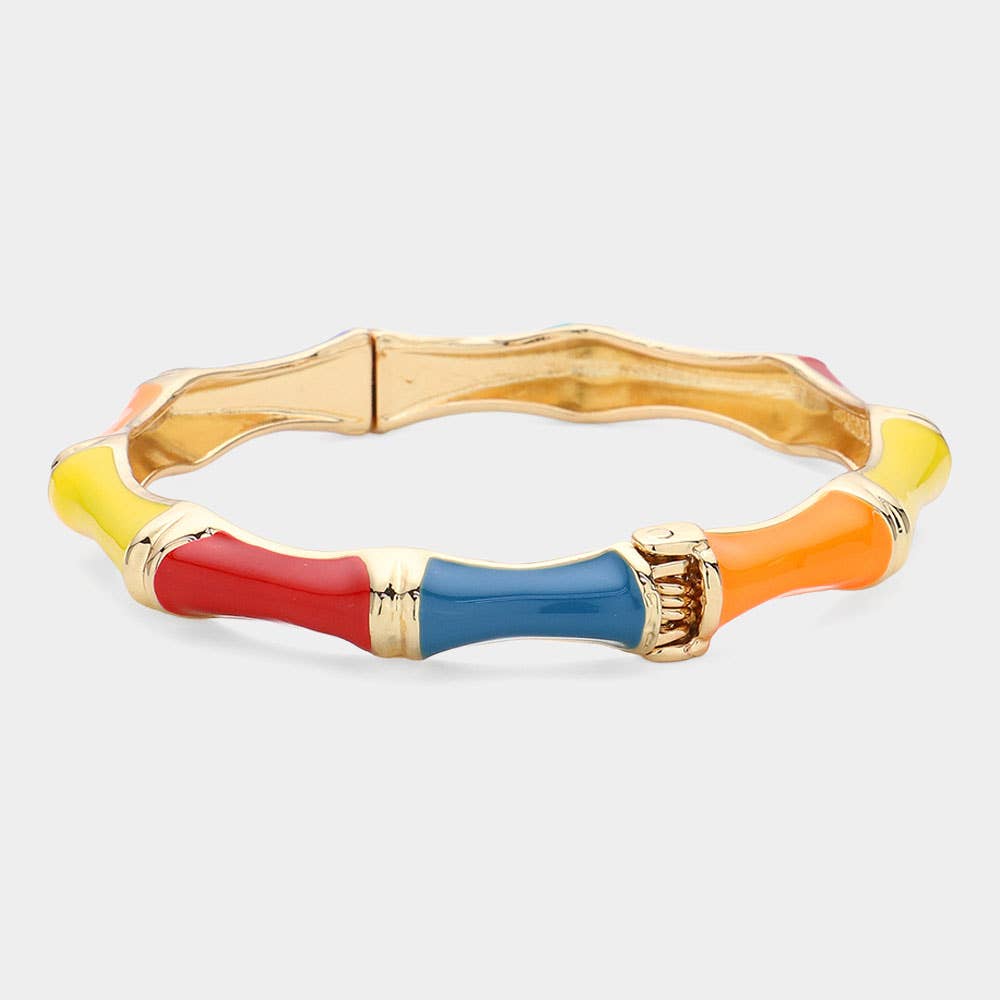 Enamel Bamboo Hinged Bangle Bracelet
