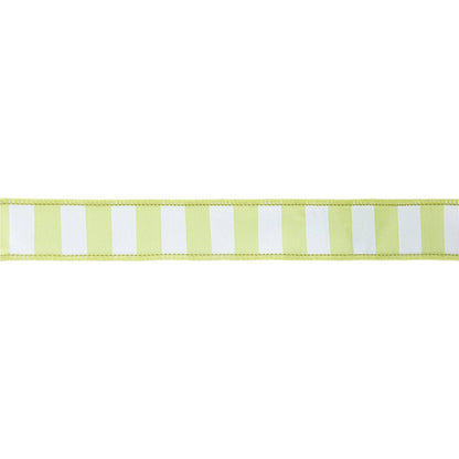 1 1/2" Wired Ribbon | Green/White Medium Horizontal Stripe w/ Green Backing | 10 Yard Roll