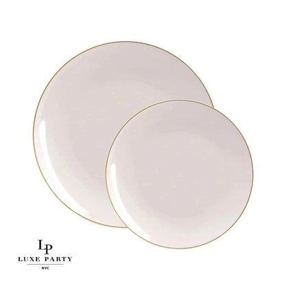 Round Linen and Gold Plastic Plates Set | 40 Pack