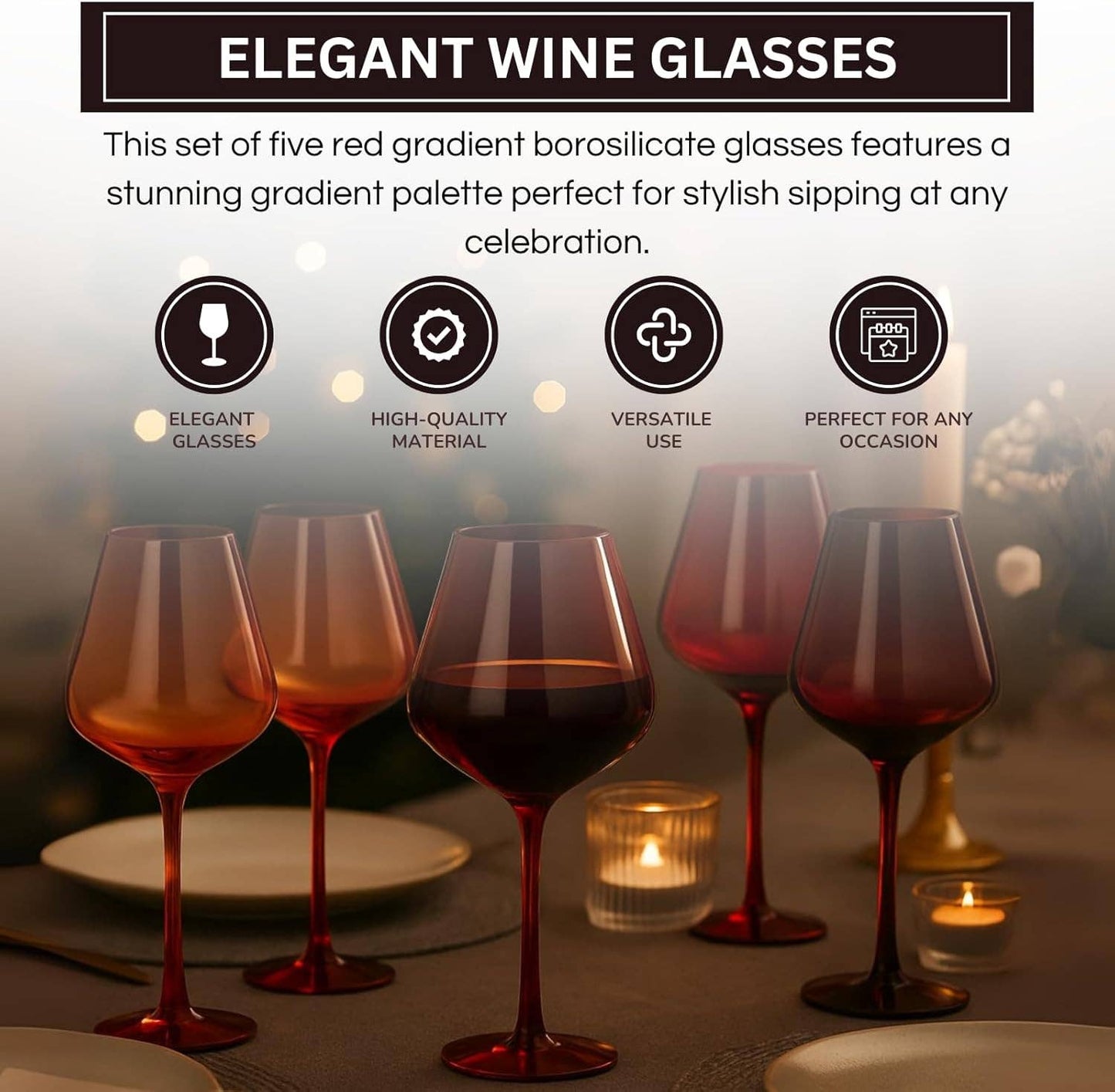 Red Rocks Gradient Colored Wine Glass | Set of 5 | 20 oz