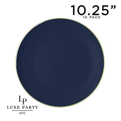 Round Navy Blue and Gold Plastic Plates | 10 Pack
