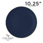 Round Navy Blue and Gold Plastic Plates | 10 Pack