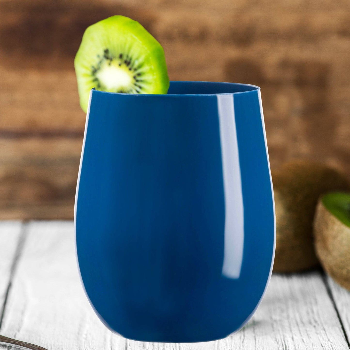 12 oz. Navy Elegant Stemless Plastic Wine Glasses - 16 pcs
