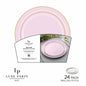 New Baby Pink and Gold Round Walled Plastic Plates Set | 32 Pack