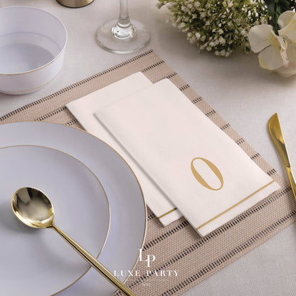 O Gold Monogram Paper Disposable Dinner Napkins | 14 Napkins
