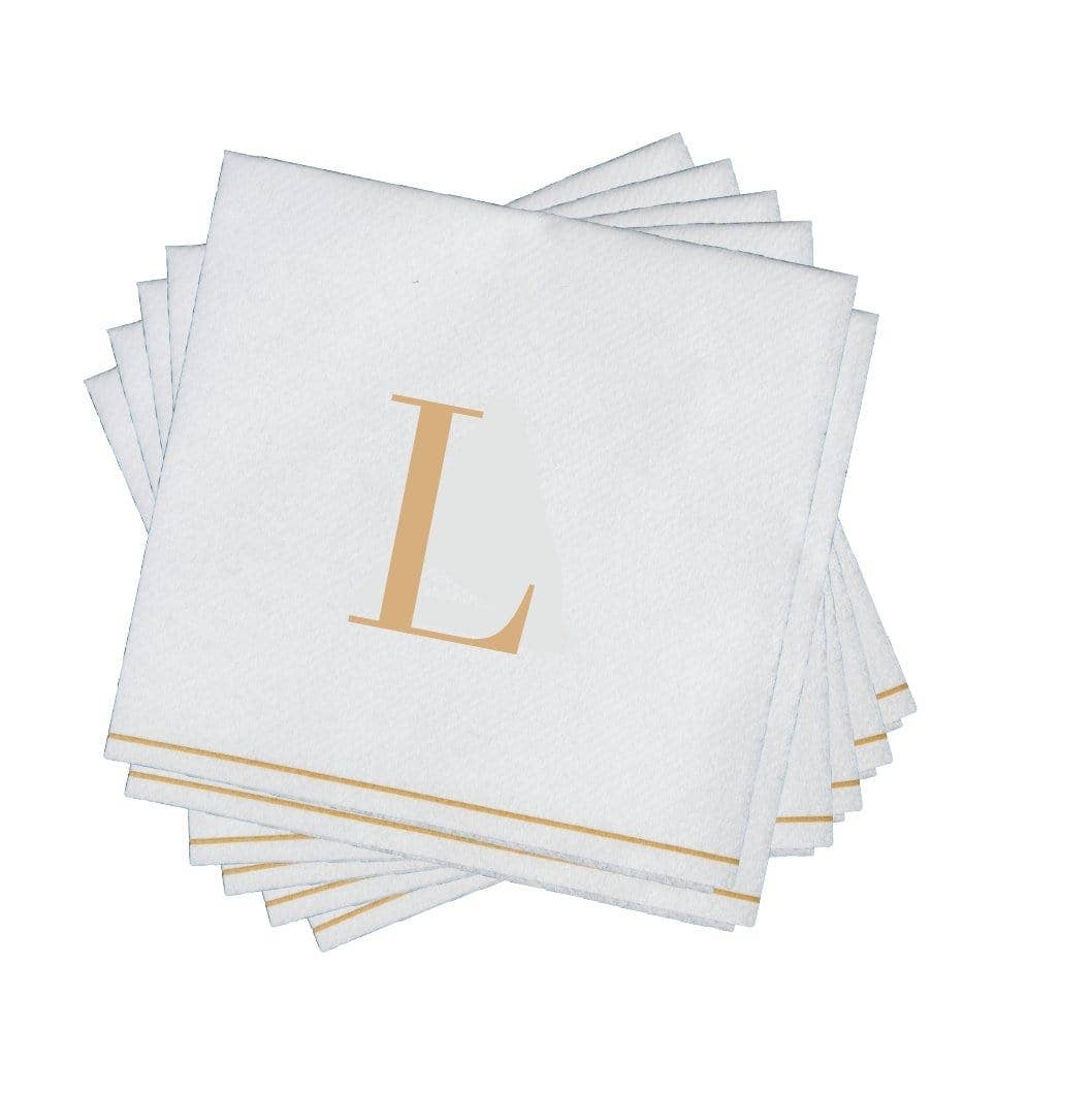 L Gold Monogram Cocktail Paper Napkins | 16 Napkins