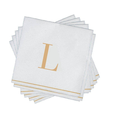 L Gold Monogram Cocktail Paper Napkins | 16 Napkins