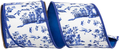Asian Vista Chinoiserie Deluxe Wired Edge, White/blue, 4 In