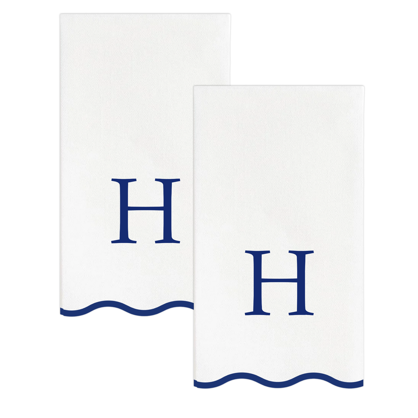 Letter “H” Initials Monogram Paper Napkins - Blue and White Scalloped