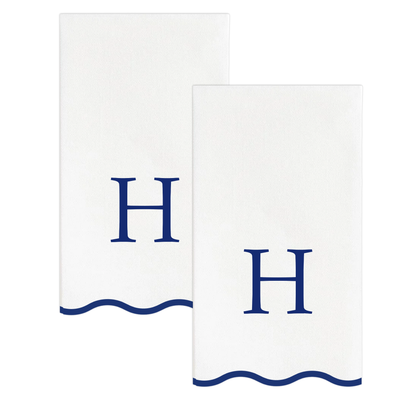 Letter “H” Initials Monogram Paper Napkins - Blue and White Scalloped