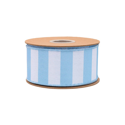 2 1/2" Wired Ribbon | Light Blue Horizontal Stripe w/ Blue Backing| 10 Yard Roll