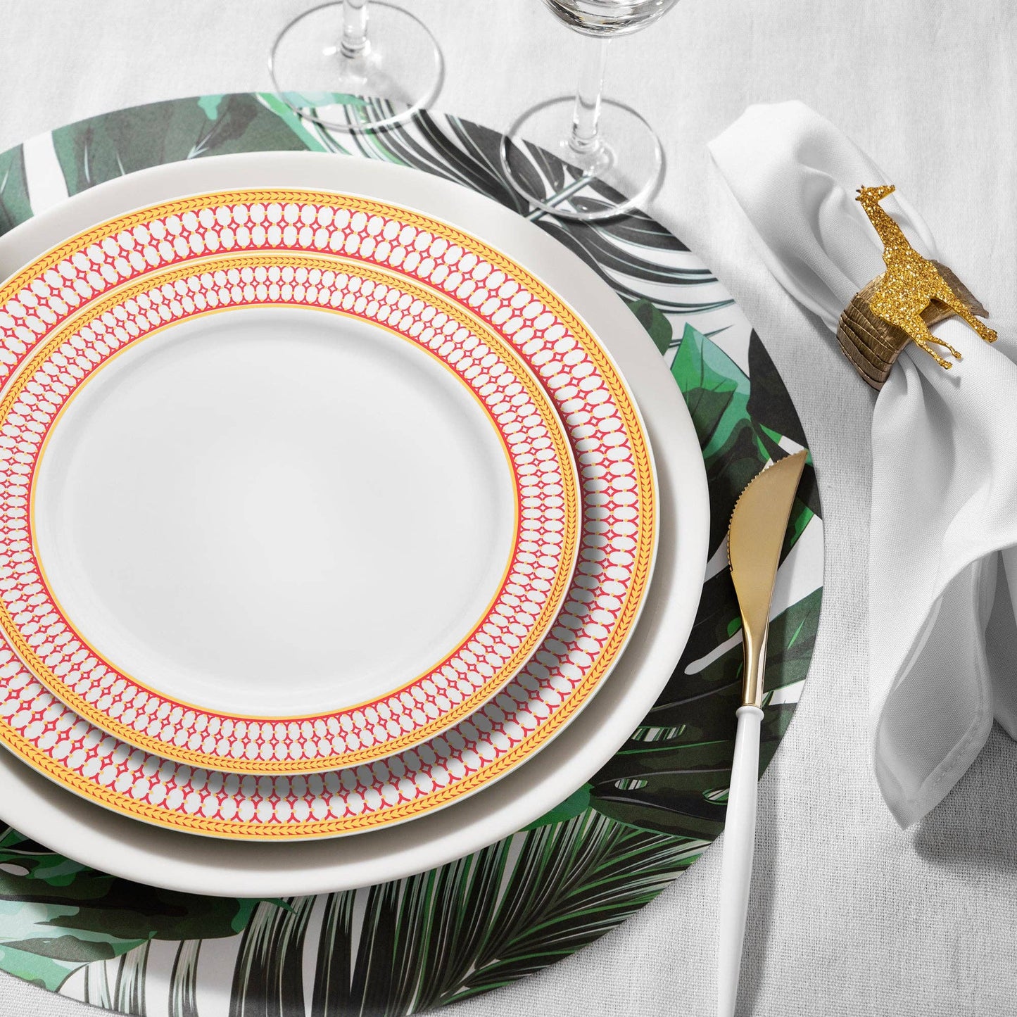 White Red Gold Chord Rim Dinnerware Value Set - 20 Sets (Copy)
