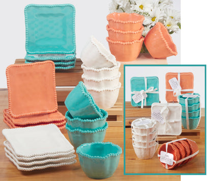 Perlette Gift Cream Melamine Set of 4 SquareCanape Plates