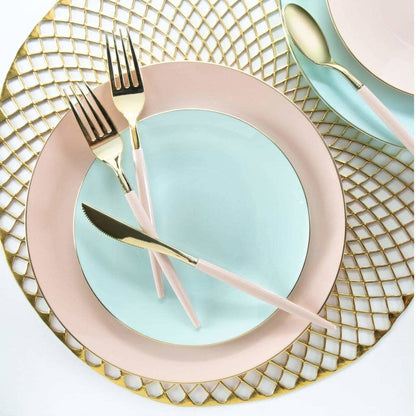 Mint Green and Gold Round Plastic Plates | 10 Pack