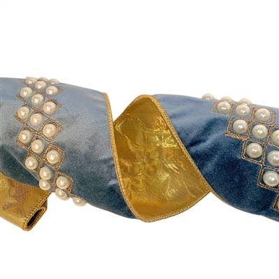 AQUA VELVET PEARL CENTER RIBBON 4"X10YD