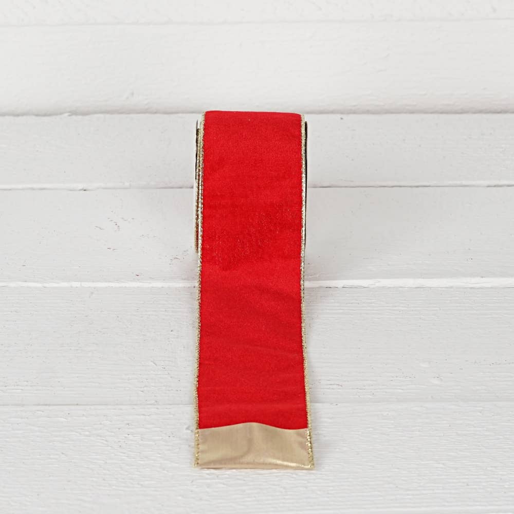 R32946-Wired Ribbon-Red velvet w. Gold Back, edges (2.5inW)