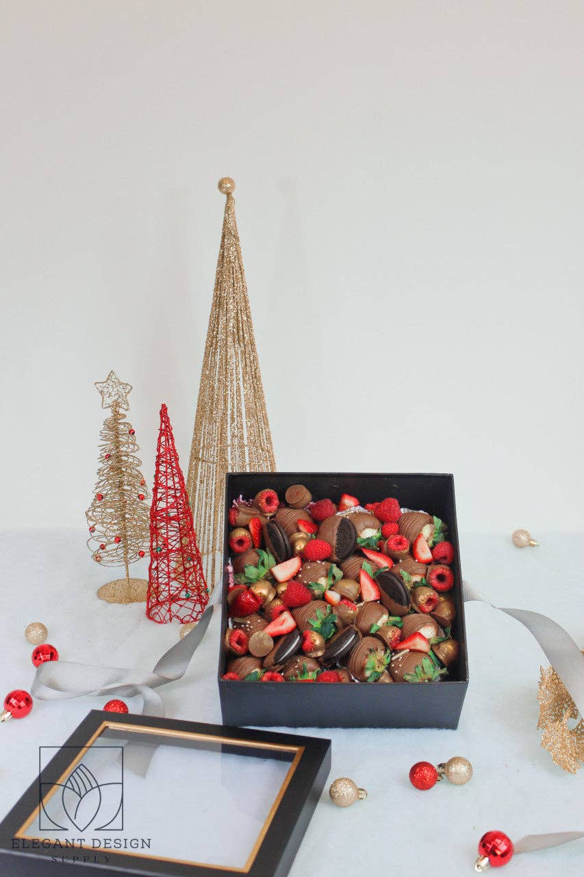 Square Gift Box with Clear Lid and Ribbon - Various Colors - For Luxury Flower/ Gift / Chocolate Strawberry Arrangements