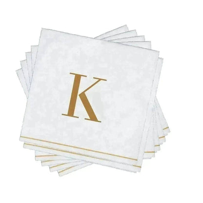 K Gold Monogram Cocktail Paper Napkins | 16 Napkins