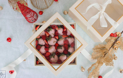 Square Gift Box with Clear Lid and Ribbon - Various Colors - For Luxury Flower/ Gift / Chocolate Strawberry Arrangements