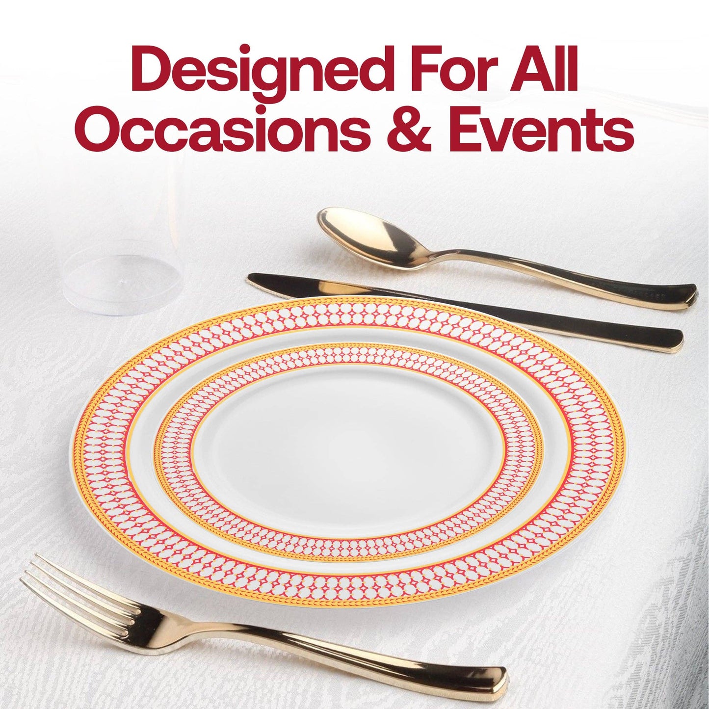 White Red Gold Chord Rim Dinnerware Value Set - 20 Sets (Copy)
