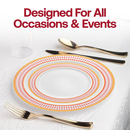 White Red Gold Chord Rim Dinnerware Value Set - 20 Sets (Copy)