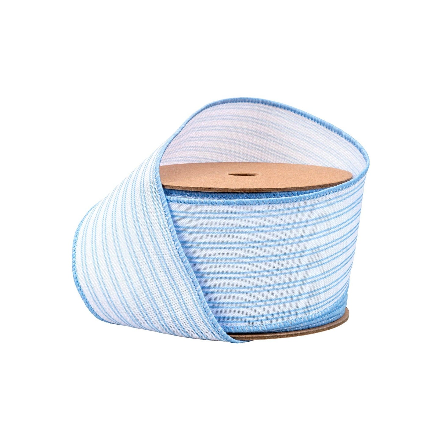 2 1/2" Wired Ribbon | Light Blue Ticking Stripe | 10 Yard Roll