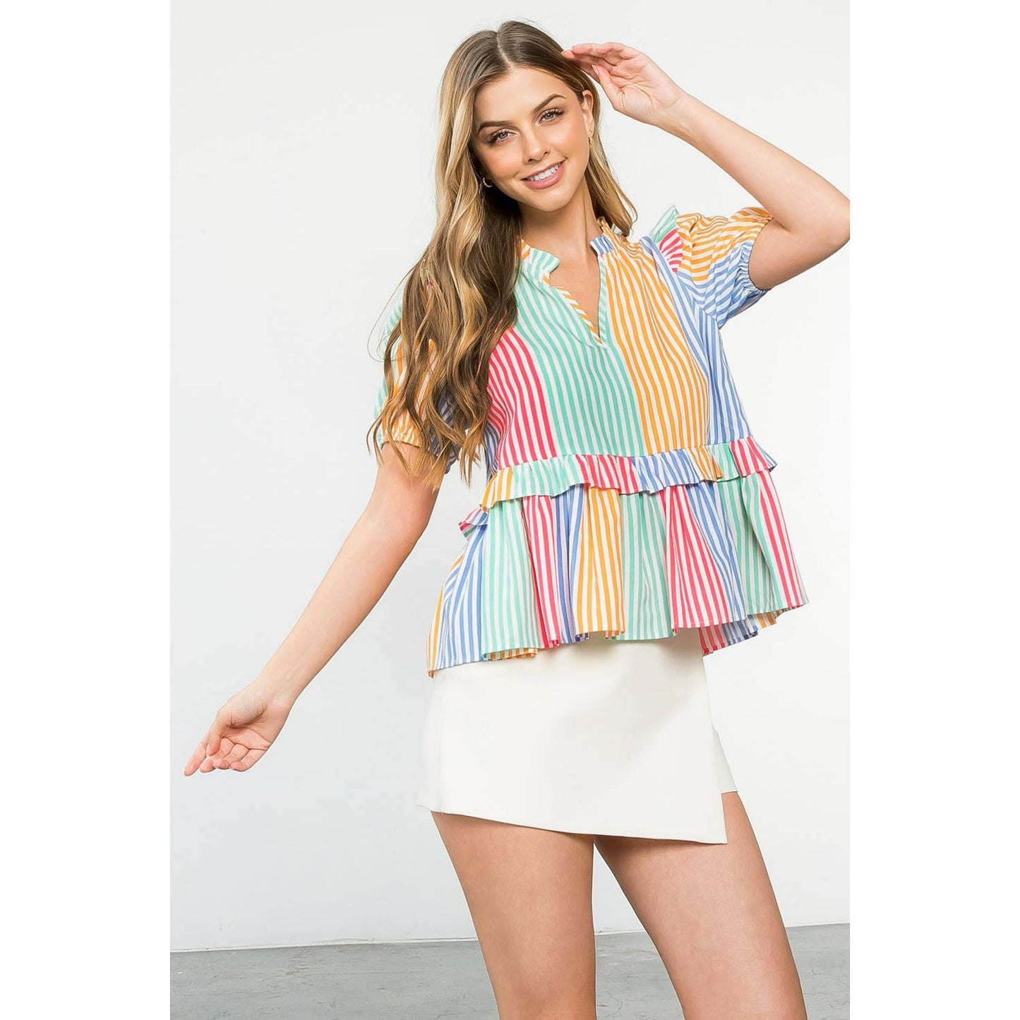 Multicolor Stripe Short Sleeve Top