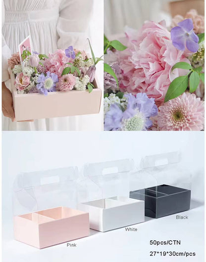 Transparent Flower Gift Box with Handle