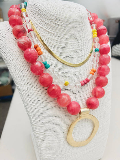 PENDANT - Big Ball Necklace w/Pendant (raspberry)