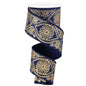 2.5 Inch Navy Blue Gold Deluxe Wavy Floral Ribbon RGE196219