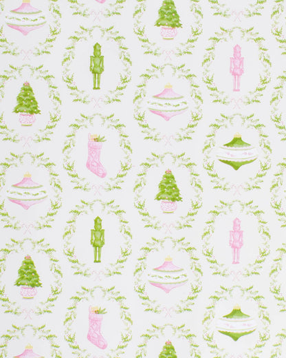 Nutcracker Trellis Paper Gift Wrap   White/Green/Pink   30x120