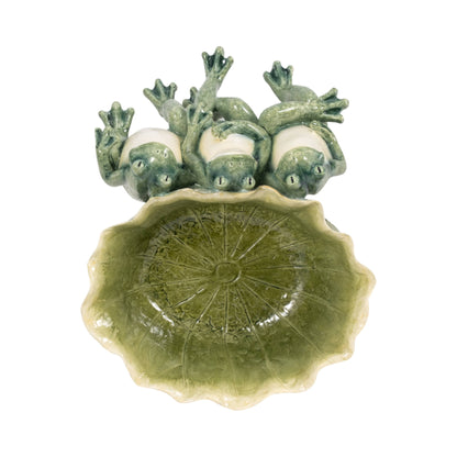 Decorative Planter - Green Resin Three Sitting Frogs, 10 in.