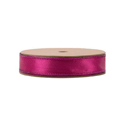 1" Wired Shimmer Satin Ribbon | Fushia with Fushia Backing | 10 Yard Roll