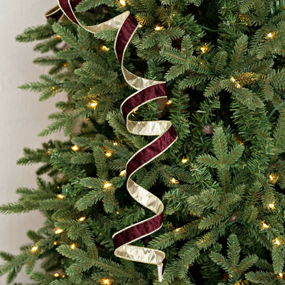 57R1215- Wired Velvet Ribbon-1inx10YD-Burgundy/Gold Wire/Met
