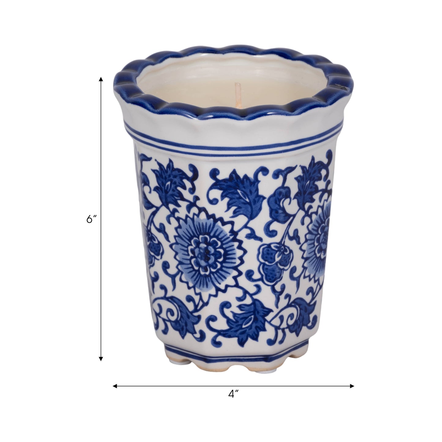 Candle - Blue/White Ceramic Fluted  Chinoiserie, 7 Oz