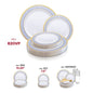 White Blue Gold Chord Rim Dinnerware Value Set - 20 Sets