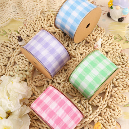 2 1/2" Wired Ribbon | White/Spring Gingham | 10 Yard Roll |