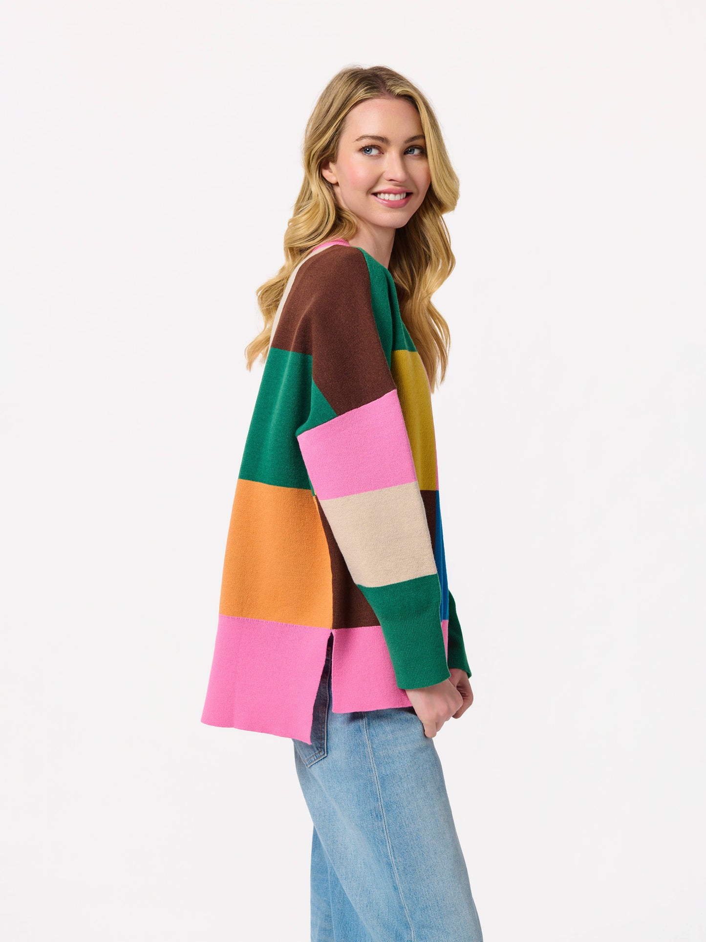COLOR BLOCK LOOSE FIT SWEATERS, MULTI