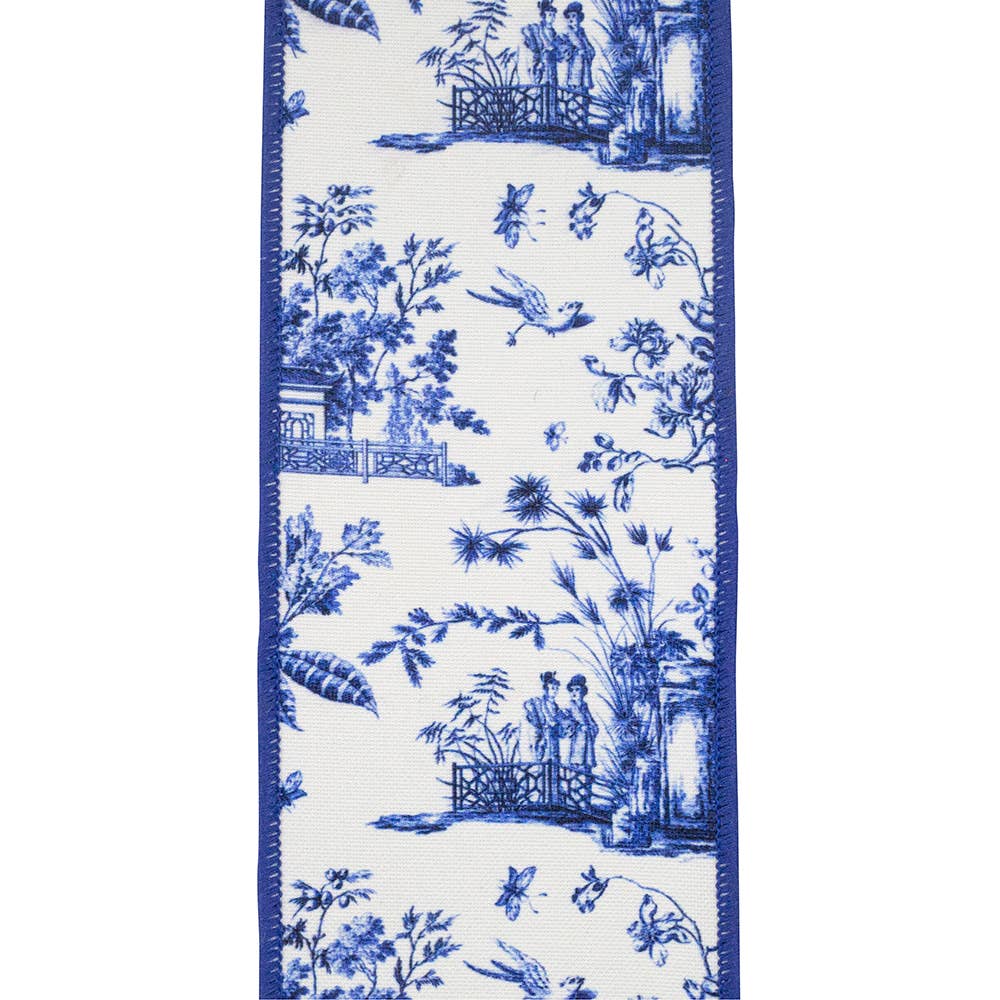 Asian Vista Chinoiserie Deluxe Wired Edge, White/blue, 4 In