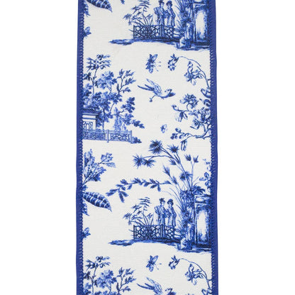 Asian Vista Chinoiserie Deluxe Wired Edge, White/blue, 4 In