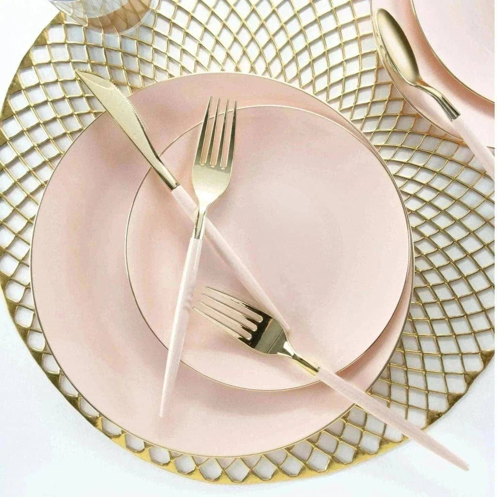Blush Pink and Gold Round Plastic Plates | 10 Pack