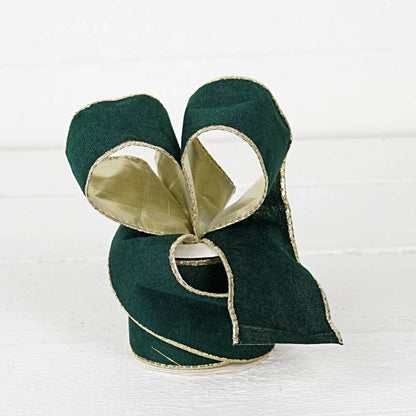 R32947-Wired Ribbon-Green velvet w. Gold Back, edges(2.5inW)