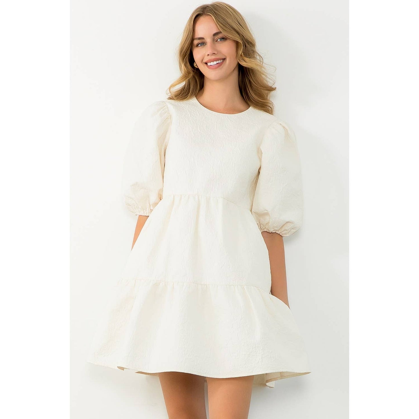 Puff Sleeve Textured Dress