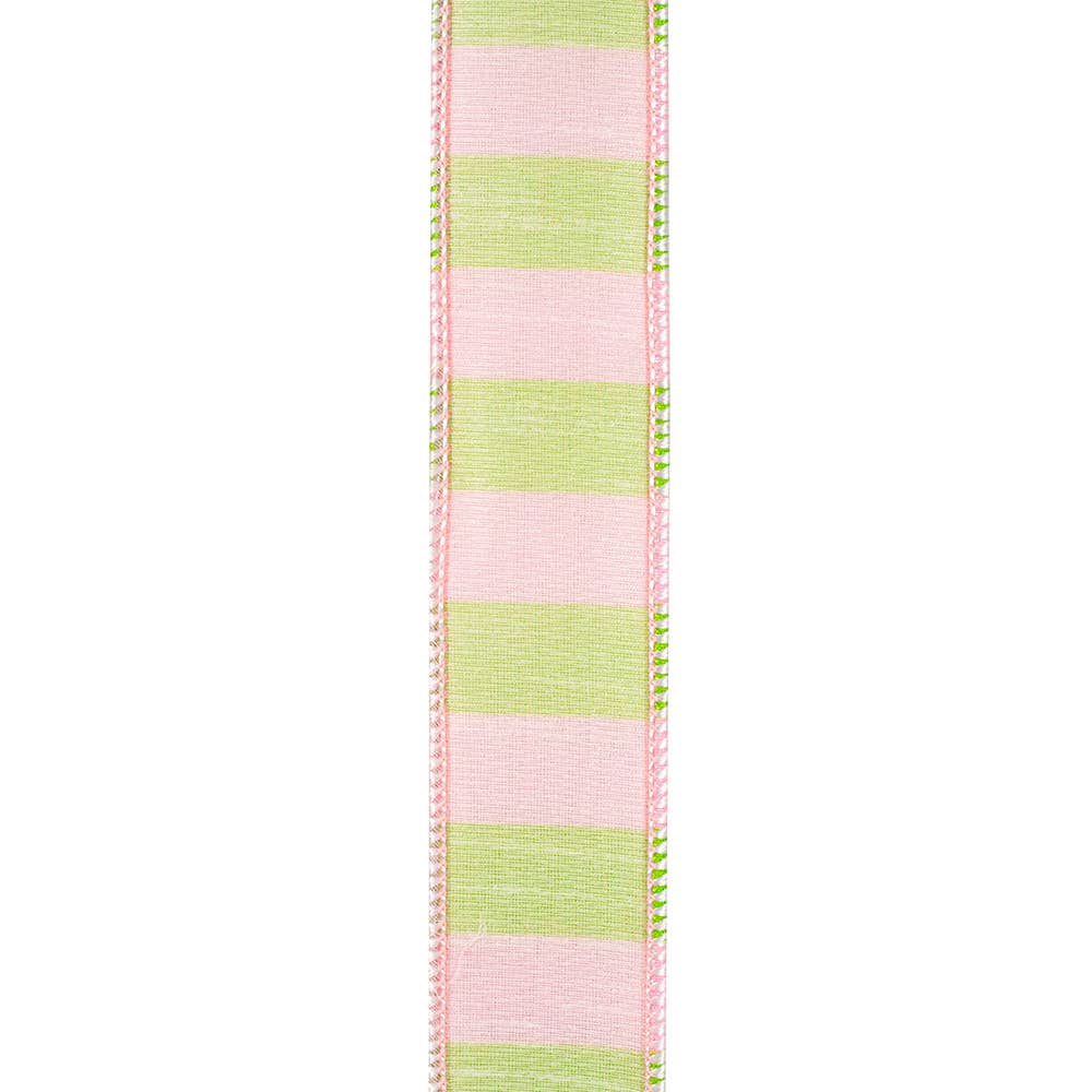 Cabana Striped Dupioni Deluxe Wired Edge, Pink/lime