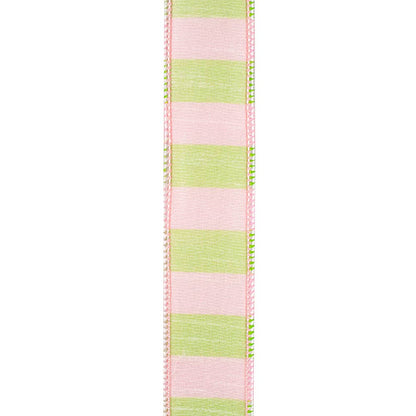 Cabana Striped Dupioni Deluxe Wired Edge, Pink/lime