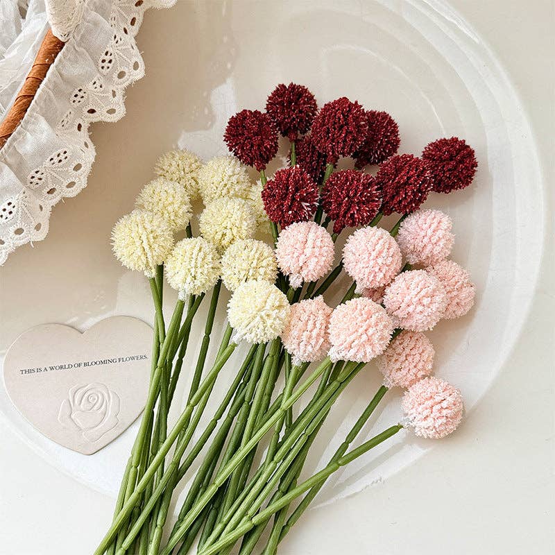 Faux Pom Pom Flower Stem Billy Ball Floral Decor