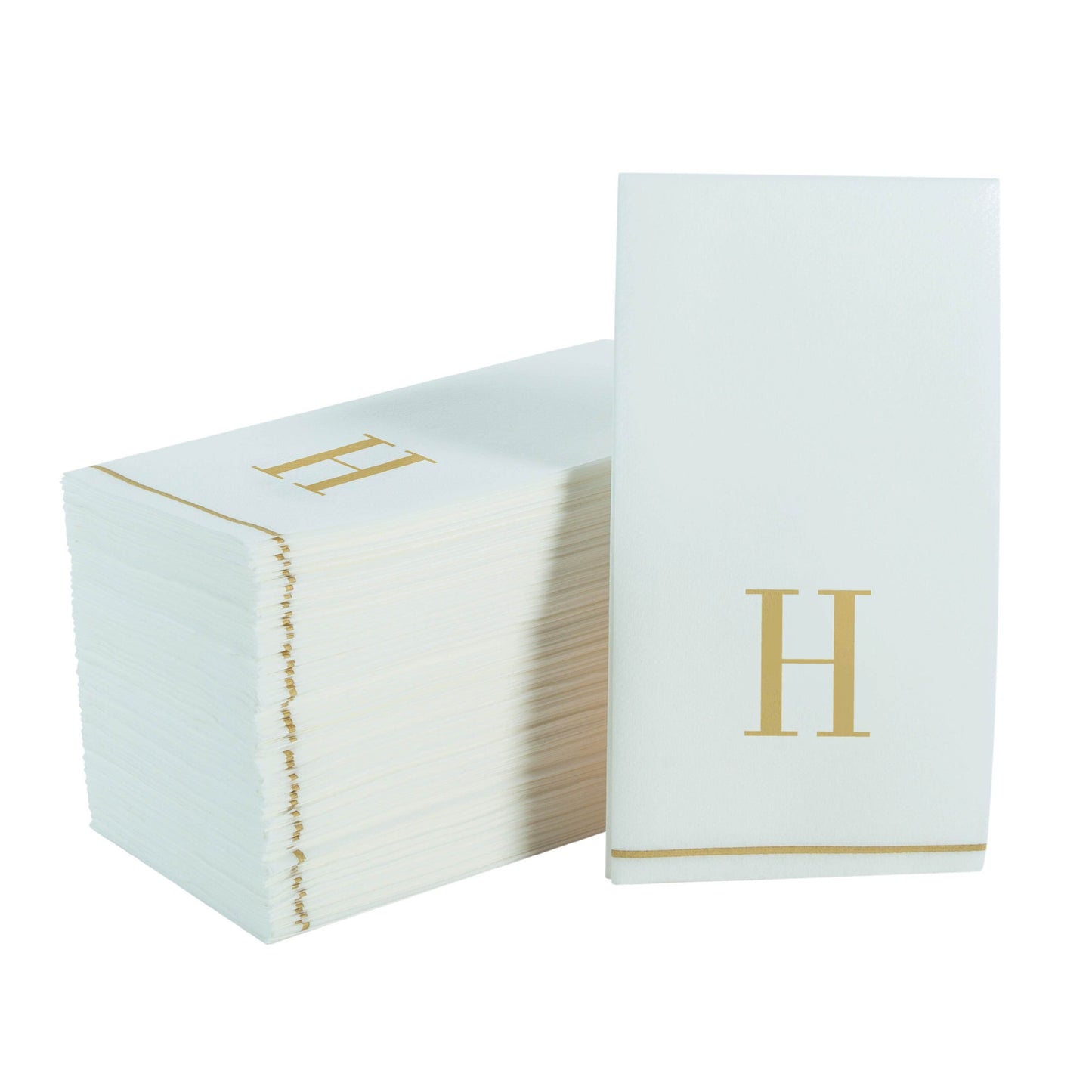 Letter H White and Gold Monogram Paper Disposable Dinner Napkins | 14 Napkins
